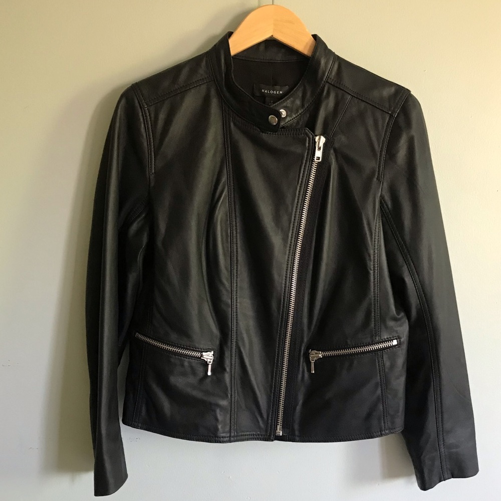 Halogen Black Leather Jacket Sz LP